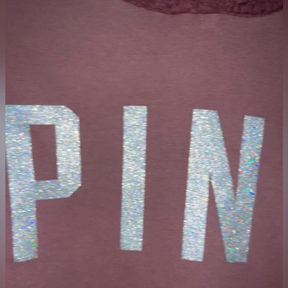 Victorias Secret Pink Medium Rose Pink Hoodie Sweatshirt Glitter Font Sherpa Top - Picture 8 of 16
